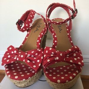 Red/white polka retro dot MIA wedge espadrilles